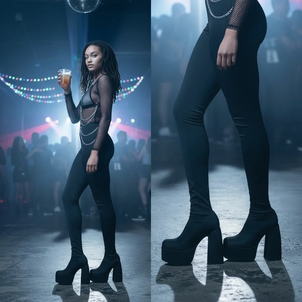 Azalea Wang Heyhey‎ Black Platform Pant Boots 8 Clubwear baddie 90s Goth NIB